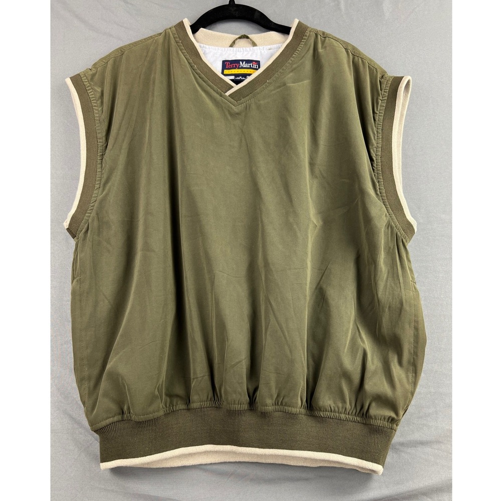Terry Martin Golf Vest Mens Medium Performance Windbreaker V-Neck Green Exc